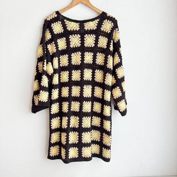 Zara Granny Squares Crochet Borwn Yellow Knee Lenght Dress M/L - Picture 5 of 7